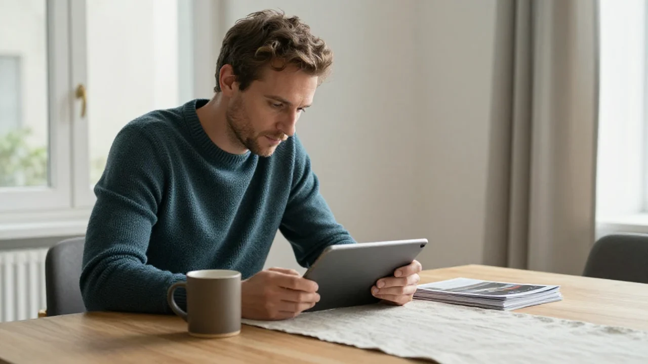 Un homme s'informe sur sa tablette pour prendre des décisions éclairées au quotidien.